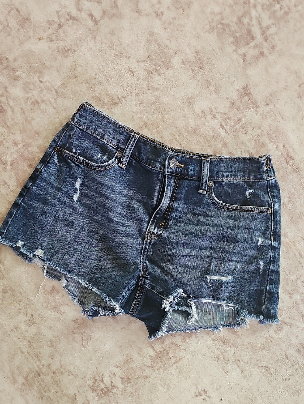 aerie Dark Blue Distressed Denim Cutoff Shorts